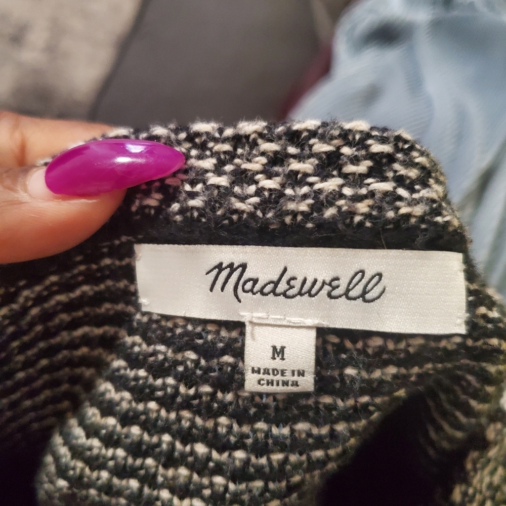 Madewell Riverside Pullover Crewneck Speckled Sweater Black And White Size M - Picture 5 of 5